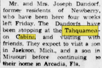 Tahquamenon Cabins - Sep 9 1961 Article